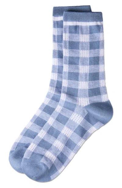 Memoi Gingham Crew Socks In Denim