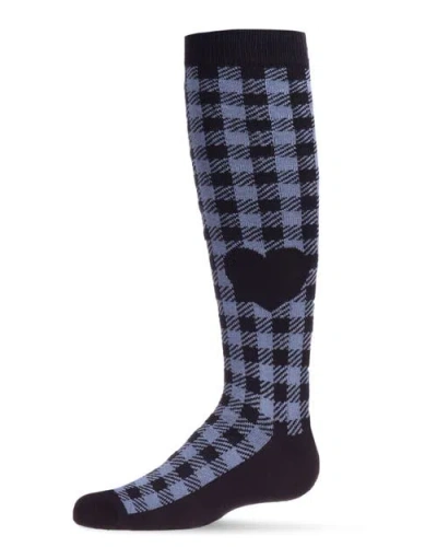 Memoi Kids'  Gingham Heart Knee High Sock In Blue