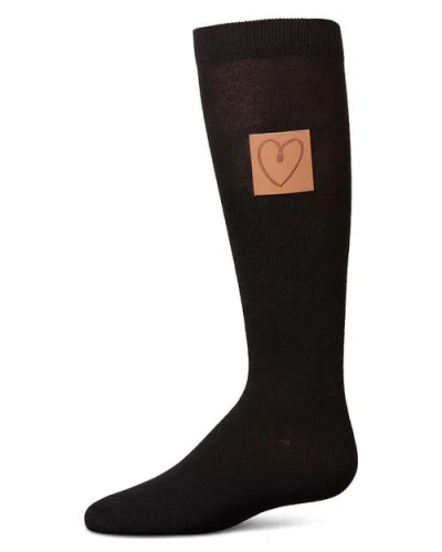 Memoi Kids'  Girl's Cork Heart Patch Tab Knee High Socks In Black