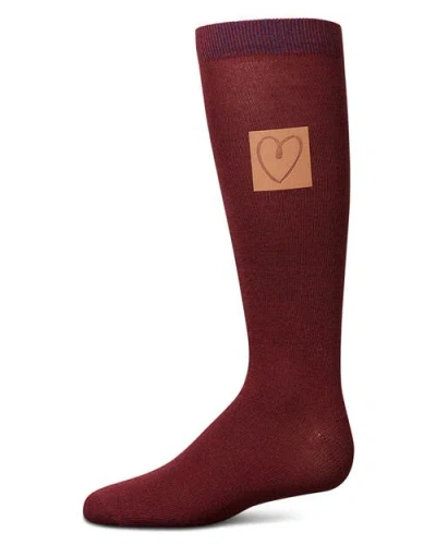 Memoi Kids'  Girl's Cork Heart Patch Tab Knee High Socks In Brown