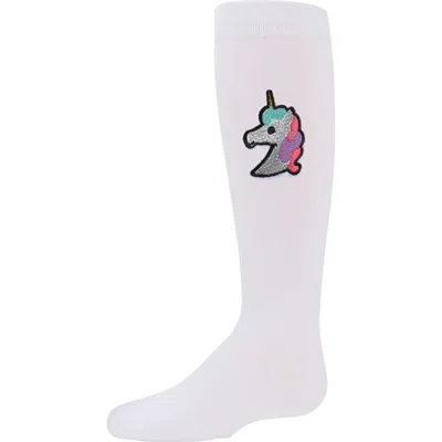 Memoi Kids'  Glitter Unicorn Knee-high Socks In White