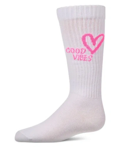 Memoi Kids'  Good Vibes Heart Ribbed Knee High Sock In Pink