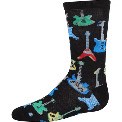 Memoi Kids'  Guitar Blend Crew Socks In Black
