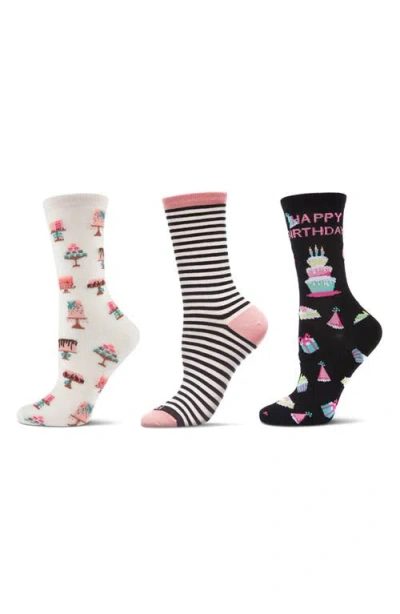Memoi Happy Birthday Assorted 3-pack Crew Socks In Multi