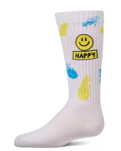 Memoi Kids'  Happy Face High Sock With Splatter Graphics In Gray