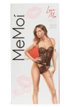 Memoi Harlow Mesh & Lace Bustier & Open Crotch Briefs Set In Black