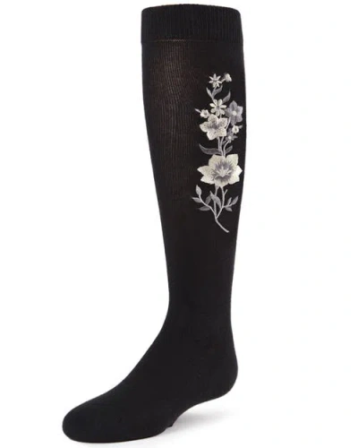 Memoi Kids'  High Climbers Embroidered Floral Knee-high Socks In Black