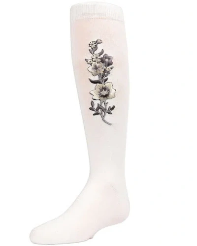Memoi Kids'  High Climbers Embroidered Floral Knee-high Socks In White