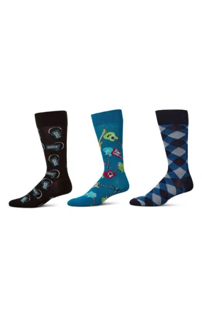 Memoi Hobby Assorted 3-pack Crew Socks In Brown