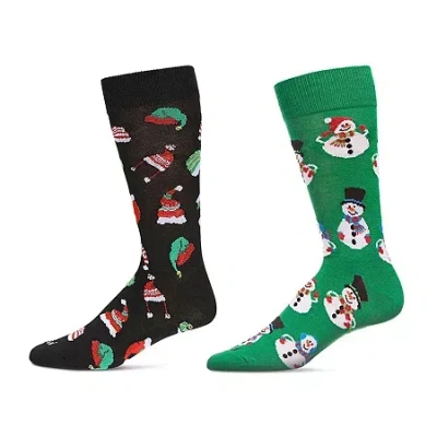 Memoi Holiday Mens 2 Pair Crew Socks In Multi