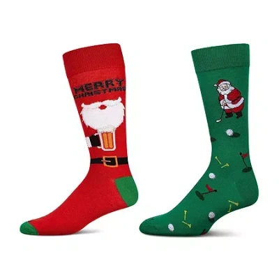 Memoi Holiday Mens 2 Pair Crew Socks In Green
