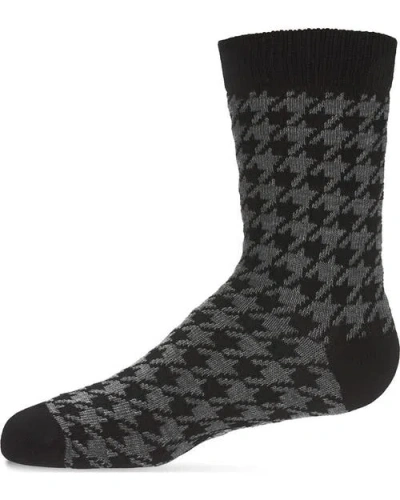 Memoi Kids'  Houndstooth Crew Sock In Black