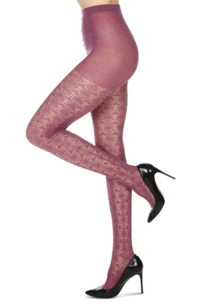 Memoi Inverted Textured Cotton Blend Tights In Pink