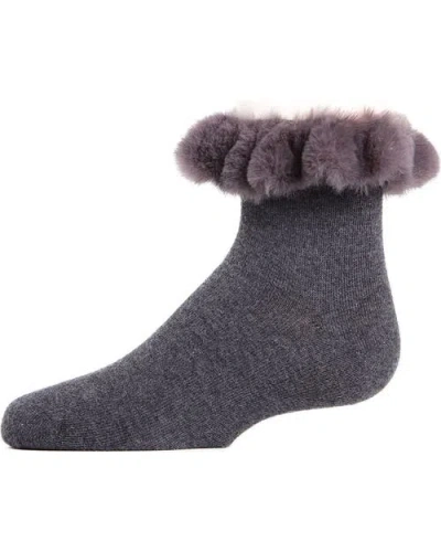 Memoi Kid's Faux-fur Cuff Anklet Socks In Gray
