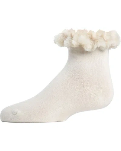 Memoi Kid's Faux-fur Cuff Anklet Socks In White