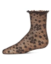 Memoi Kid's Lace-trim Floral Net Ankle Sock In Brown