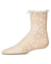 Memoi Kid's Lace-trim Floral Net Ankle Sock In Neutral