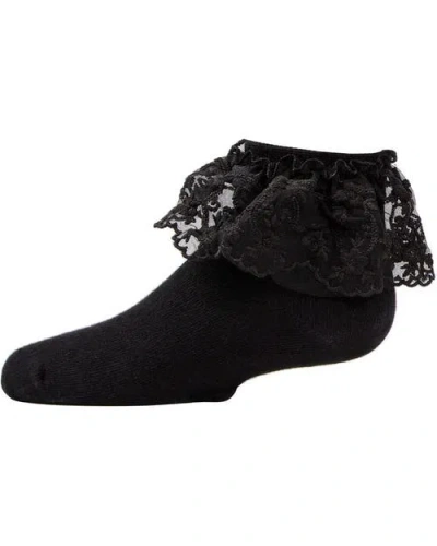 Memoi Kid's Petite Floral Lace Anklet Socks In Black