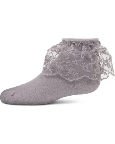 Memoi Kid's Petite Floral Lace Anklet Socks In Gray