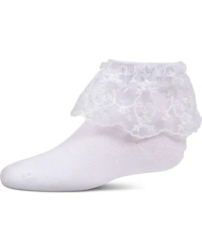 Memoi Kid's Petite Floral Lace Anklet Socks In White
