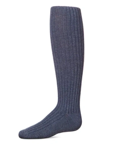 Memoi Kid's Ribbed Cotton Sweater Tights In Blue