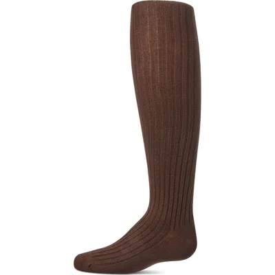 Memoi Babies'  Kid's Ribbed Cotton Sweater Tights In Brown
