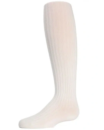 Memoi Kid's Ribbed Cotton Sweater Tights In White