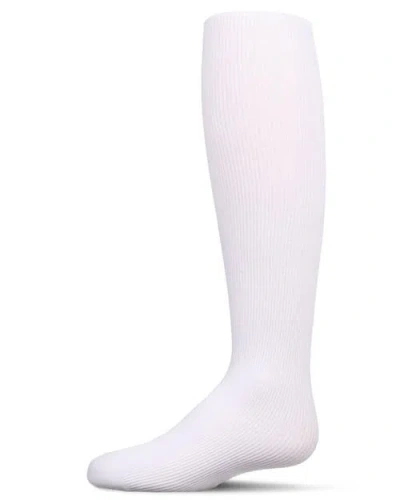 Memoi Kid's Ribbed Supreme Cotton Blend Non-pilling Tights In White