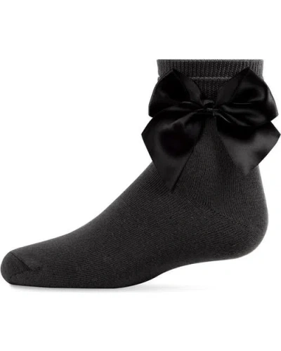 Memoi Kid's Silky Side Bow Anklet Socks In Black
