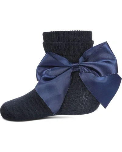 Memoi Kid's Silky Side Bow Anklet Socks In Blue