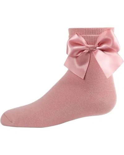 Memoi Kid's Silky Side Bow Anklet Socks In Pink