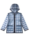 Memoi Kids Checkered Raincoat With Self-storage Pouch In Blue