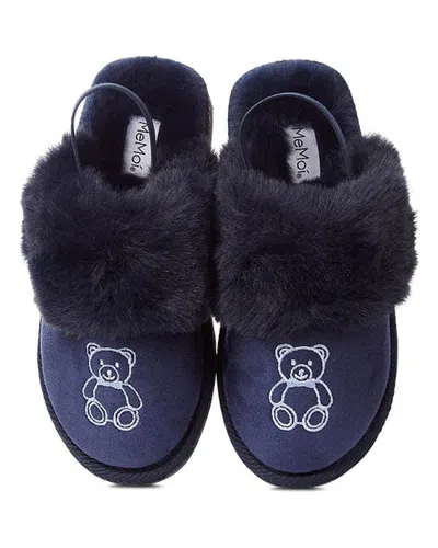 Memoi Kids' Lined Slide Slippers With Embroidered Teddy Bear (toddler, Little Kit & Big Kid) In Blue