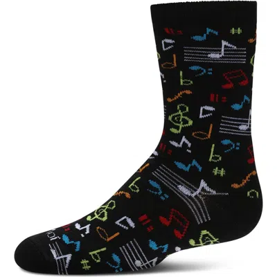 Memoi Kids' Musical Notes Crew Socks In Black