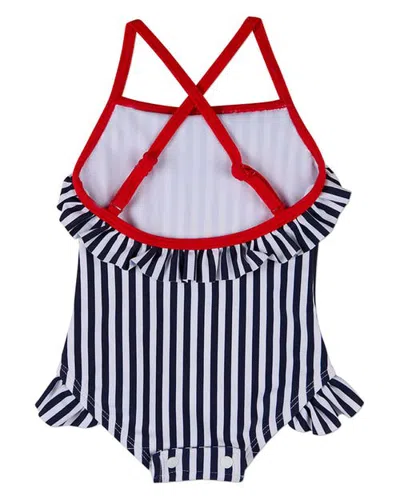 Memoi Kids' Nautical Striped Ruffle Racerback Swimsuit In Navy