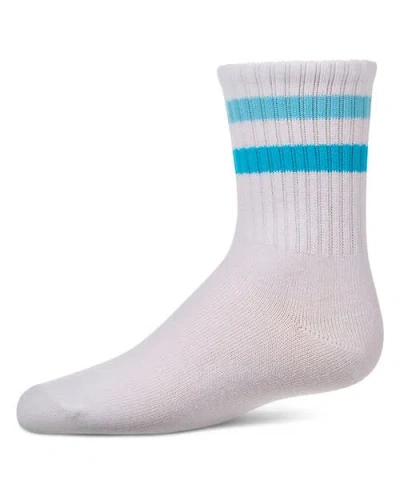 Memoi Kids Ribbed Double-stripe Varsity Crew Socks In White