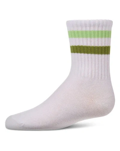 Memoi Kids Ribbed Double-stripe Varsity Crew Socks In White
