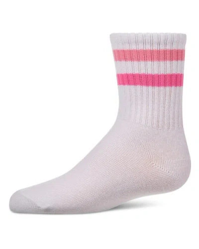 Memoi Kids Ribbed Double-stripe Varsity Crew Socks In White