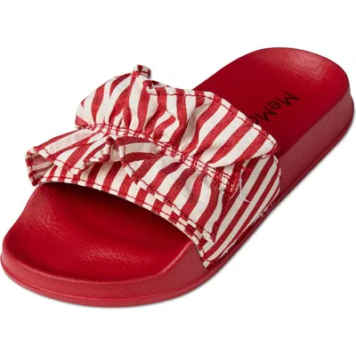 Memoi Kids' Ruffle Stripe Slip-on Slide Sandal In Red
