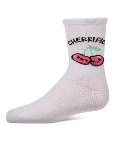 Memoi Kids Unisex Cherrific Mini-ribbed Novelty Crew Sock In White