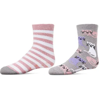Memoi Kids'  Kitty Cats Fuzzy Mid-cut Socks 2-pack In Multi