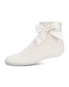 Memoi Babies'  Knit Openwork Bow Anklet Socks In Neutral