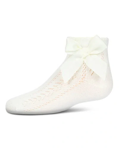Memoi Kids'  Knit Openwork Bow Anklet Socks In White