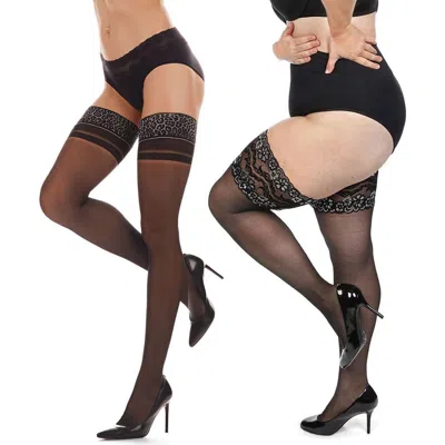 Memoi Lace Cuff Seamed Back Sheer Stockings In Black