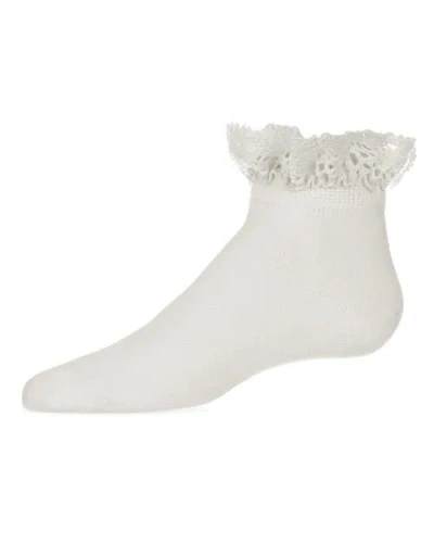 Memoi Kids'  Lace Top Mercerized Ankle Sock In White