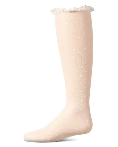 Memoi Kids'  Lace Trimmed Dot Mesh Knee Sock In Pink