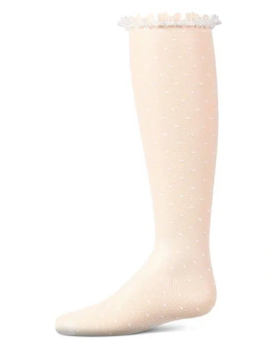 Memoi Kids'  Lace Trimmed Dot Mesh Knee Sock In Pink