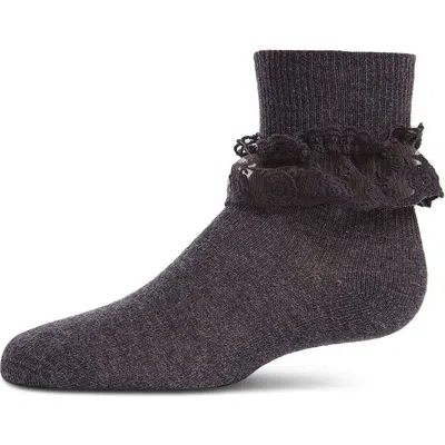 Memoi Kids'  Layered-lace Ruffle-trim Ankle Sock In Black