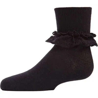 Memoi Kids'  Layered-lace Ruffle-trim Ankle Sock In Black