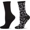 Memoi Leopard Assorted 2-pack Crew Socks In Black